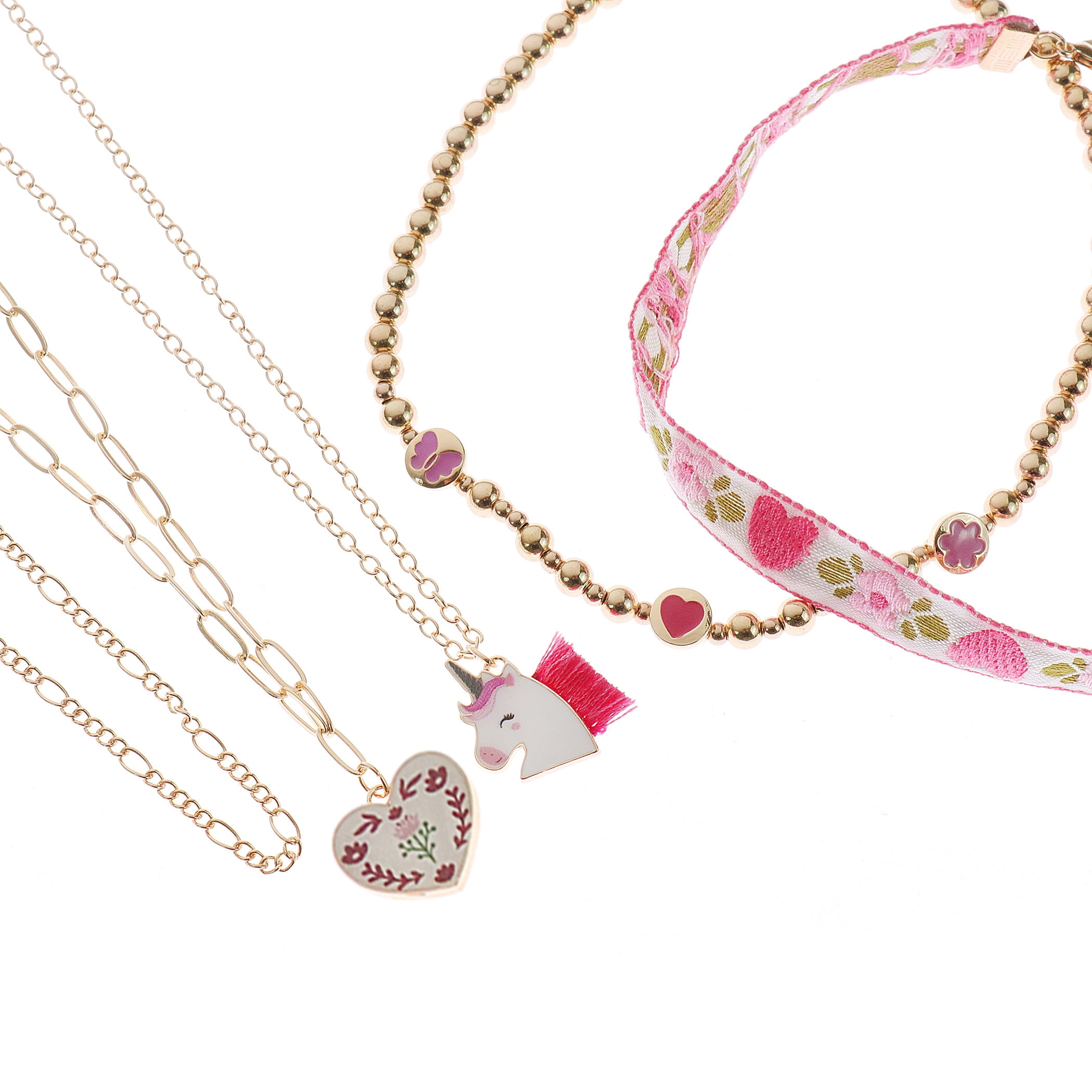 Wonder Nation 5 Pack Choker Set with Unicorn and Heart Charm (Girl's)