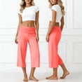 thumbnail image 4 of DHFJKG Yoga Capri Pants For Women Fold Over Low Rise Solid Color Stretchy Soft Cropped Pants Workout Gym Clothes Versatile Trousers, 4 of 5