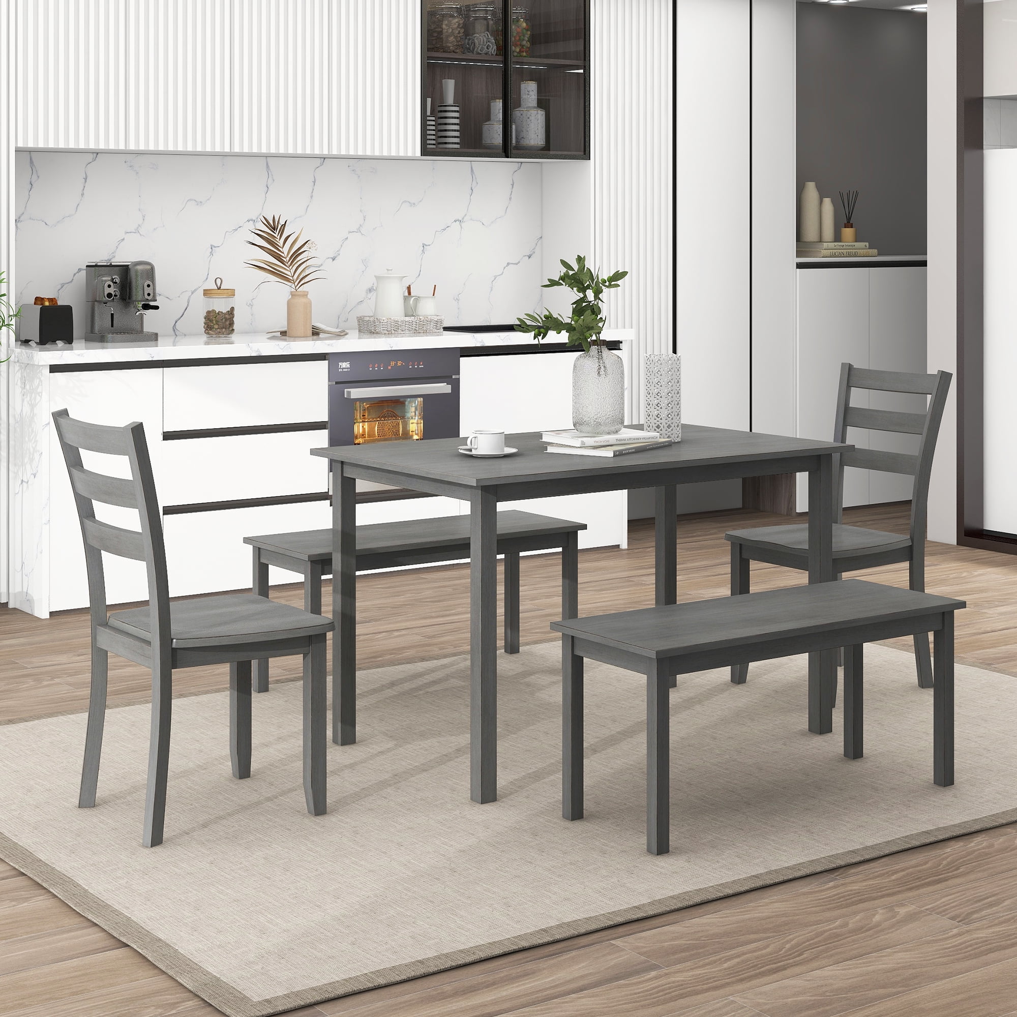 EUROCO 48" 5Piece Dining Table Set,Solid Wood Kitchen Table with 2