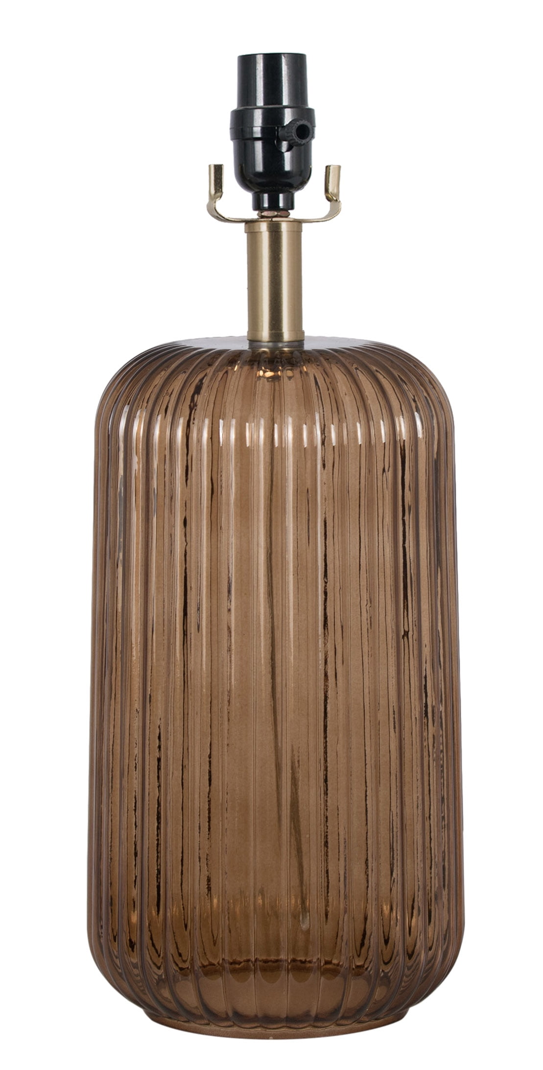 Mainstays 23 Inch Ribbed Glass Table Lamp with White Shade and Brown Finish