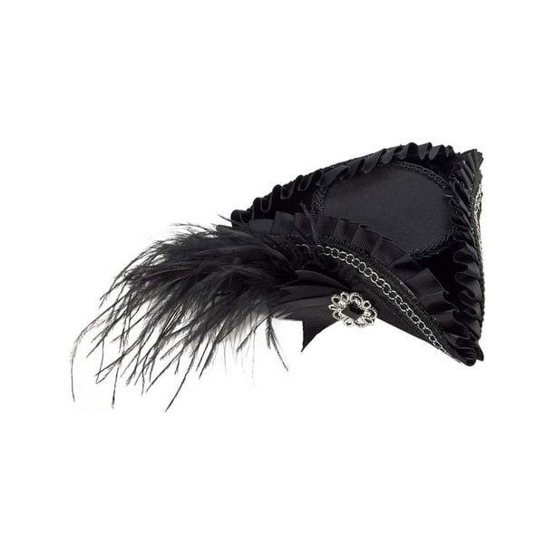 Womens Buccaneer Beauty Black Mini Pirate Tricorn Hat With Feathers