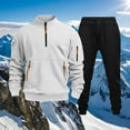thumbnail image 3 of Men's Jogging Outfits 2 Piece Casual Half Zip Pullover Sports Tracksuits Long Sleeve Jogger Pants Sweatsuit Sets (XL, White), 3 of 3