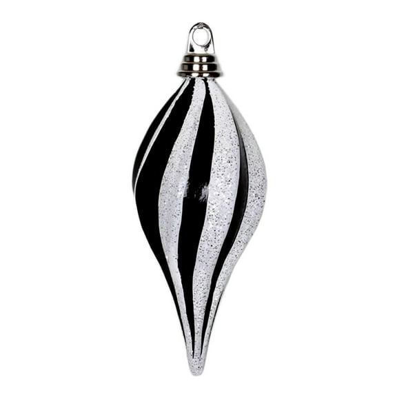 Vickerman 8'' Black-White Glitter Swirl Drop Christmas Ornament
