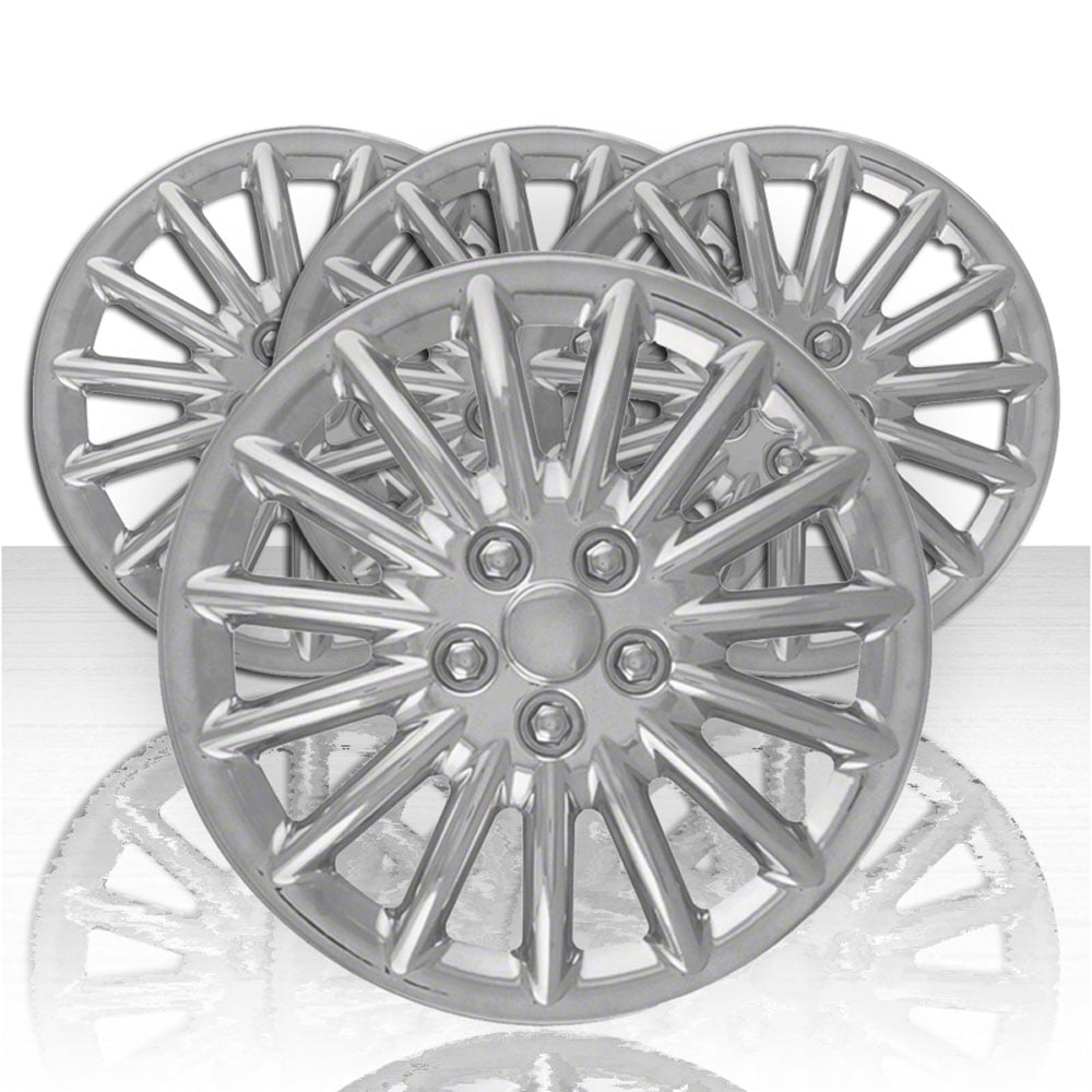 Set of Four 15" Chrome ABS 15 Spoke Hubcap Wheel Covers (Metal Clip Retention)