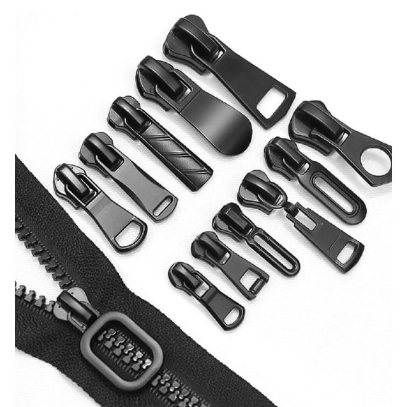12 Piece Metal Zipper Slider Set, Zipper Repair Kit with Assorted Sizes for Suitcases, Purses and Coats, TIKA