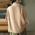thumbnail image 4 of Qingpeng Women Cotton Linen Tops Causal Summer Short Sleeve Oversized T Shirts V Neck Loose Blouses with Pocket, 4 of 4