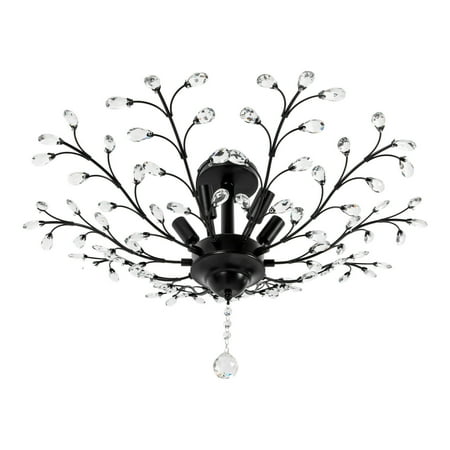 

Retro 5-Light Black Branches Flower Crystal Chandelier Pendant Light Fixtures