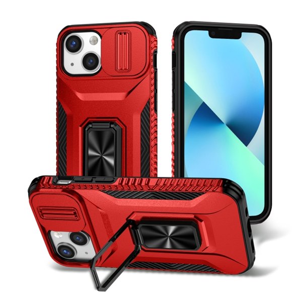 For iPhone 12 Mini Slim Fit Shockproof Hybrid with Slide Camera Cover & Rotated Ring Kickstand, [Military-Grade] Phone Case For iPhone 12 Mini 5.4",Red,For iPhone 12 Mini