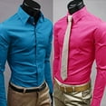 thumbnail image 6 of Men's Fashion Casual Solid Candy Color Long Sleeve Slim Fit Dress Shirt Top, 6 of 8