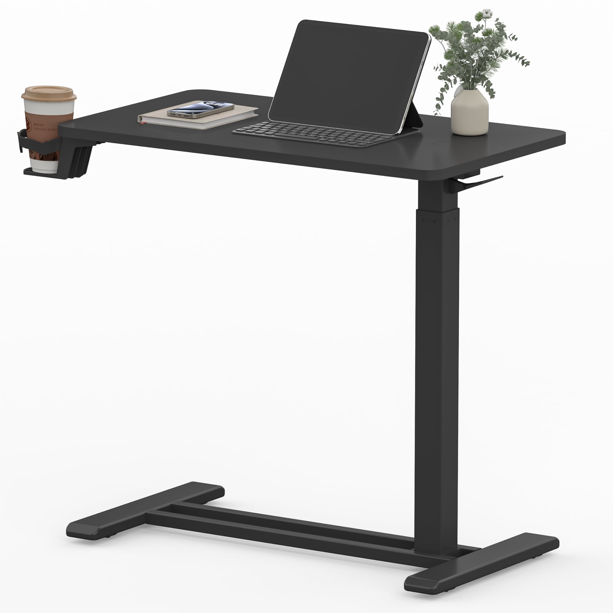 FitStand Mobile Standing Desk with Wheels, Pneumatic Lift, Adjustable Height, Rolling Computer Cart, Compact Sit Stand Workstation for Home Office, Black, 28 x 16 inch