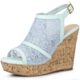 thumbnail image 1 of Sandalias De Cuña De Encaje Tacón De Plataforma Punta Abierta Para Mujeres Flor Azul 41, 1 of 6