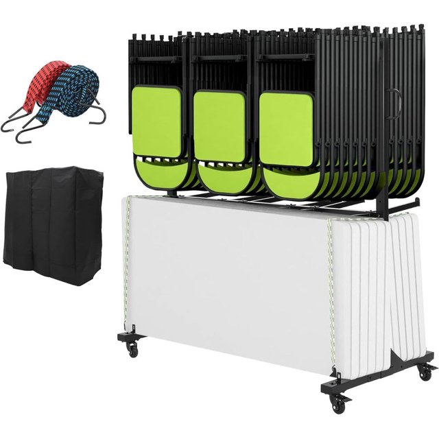 Support pour Chaise Pliante, Capacité de 400 Lb, Chariot de Chaise Robuste Multifonction pour 42 Chaises, avec Roues Verrouillables en PVC avec Roues Verrouillables en PVC
