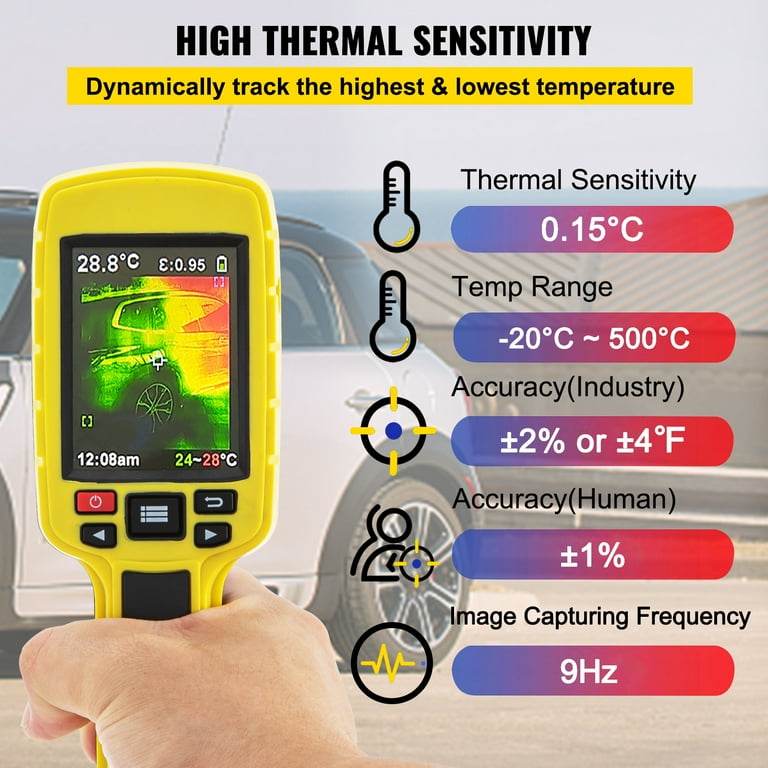 VEVOR Image Thermique Infrarouge 3600 Pixels Caméra Thermique - 20 °C à 500  °C Thermomètre Infrarouge avec Image Thermique 5 Palettes pour Travaux  d'Inspection Domestique de Lutte contre les Incendies