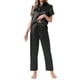 thumbnail image 2 of Conjunto de pijama de satén para mujer INSPIRE CHIC, camisa de botones de manga corta con solapa y pantalones, conjunto de ropa de casa de 2 piezas, XL, negro, 2 of 6