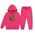 thumbnail image 4 of Girls' Hooded Sweatshirt Two-Piece Set - Girls Long Sleeve Hoodie Top Print Pant Set Kids Holiday Outfit Bundle (Hot Pink,2-3 Years), 4 of 4