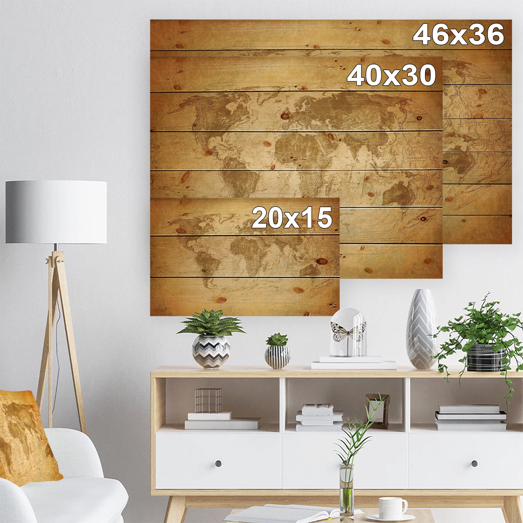 Designart 'Traditional Classic Map' Contemporary Print on Natural Pine Wood