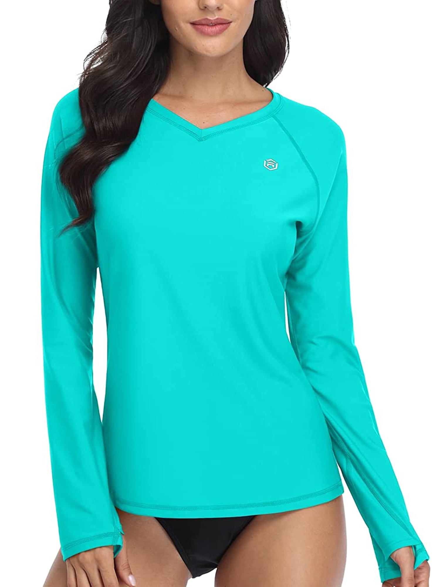 Women Rash Guard Swim Shirt Long Sleeve Sun Protection Thumb Hole UPF
