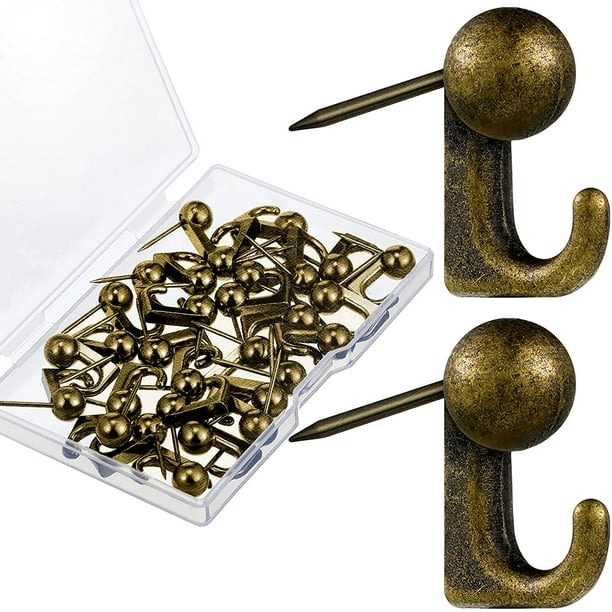 30 Pieces Metal Push Pin Wall Pin Hook Hangers Picture Hanging Nails Frame  Oil Painting Hooks on Wooden or Fabric Wall for Home or Office (Bronze) :  : Home & Kitchen