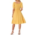 thumbnail image 3 of INSPIRE CHIC Smocked Dress for Women's Square Neck Puff Short Sleeve Ruffle Summer Dresses M Yellow, 3 of 6