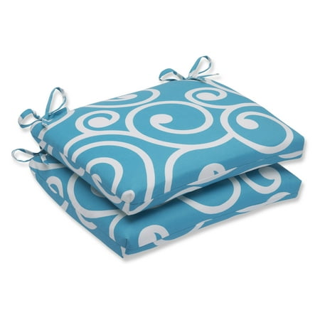 Pillow Perfect Outdoor/ Indoor Best Turquoise Squared Corners Seat Cushion (Set of
