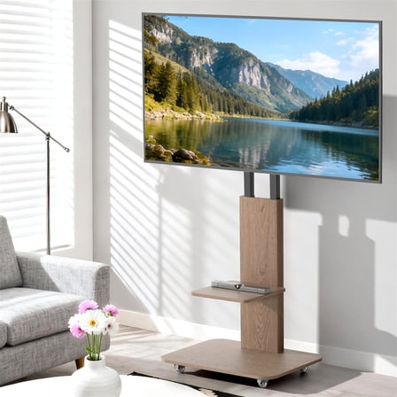 40-75" Floor TV Stand Mount Bracket Rolling Wheeled LED LCD HD TV Cart Height Adjustable w/ 2 Storage Shelf