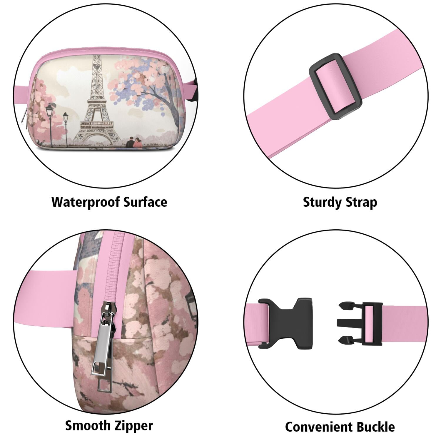 Waist Packs Bag Paris Fashion Belt Bag Small Cross Body Bags for Women Casual Waist Packs with Adjustable Strap Waterproof Belt Bag for Workout Running Travelling