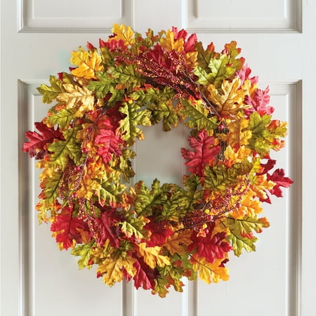 Collections Etc Colorful Fall Leaf Wreath With Berries Holiday