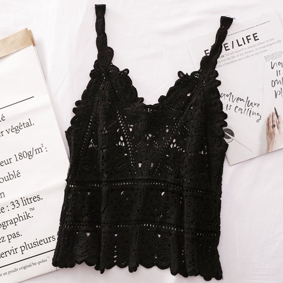 Womens Summer Crochet Tank Tops Sleeveless Boho Sweater Vest Beach Cover Ups Vacation (Black One Size)