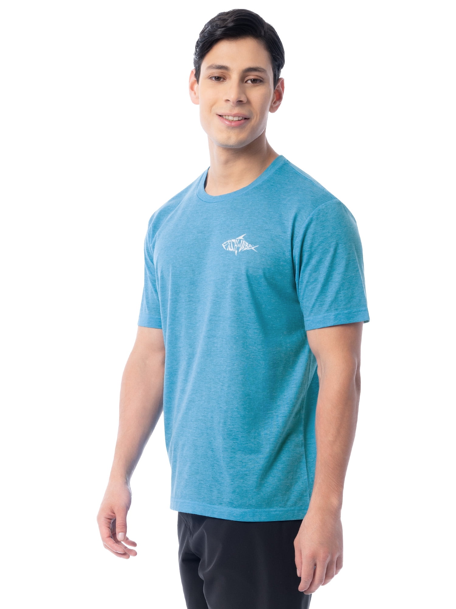 Fish N Vibe Men's Short Sleeve Fishing Performance Outdoor Graphic T-Shirt, Sea Blue, M