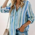 thumbnail image 5 of Weardear Womens Striped Button Down Blouse Long Roll up Sleeve Tunic Shirt Casual Loose Fit V Neck Tops with Pockets S-XXL, 5 of 6