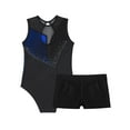 thumbnail image 6 of YIZYIF Girls Shiny Rhinestones Sleeveless Ballet Gymnastics Outfit Tank Leotard with Shorts Yoga Suit Dancewear Royal Blue&Black 14, 6 of 7