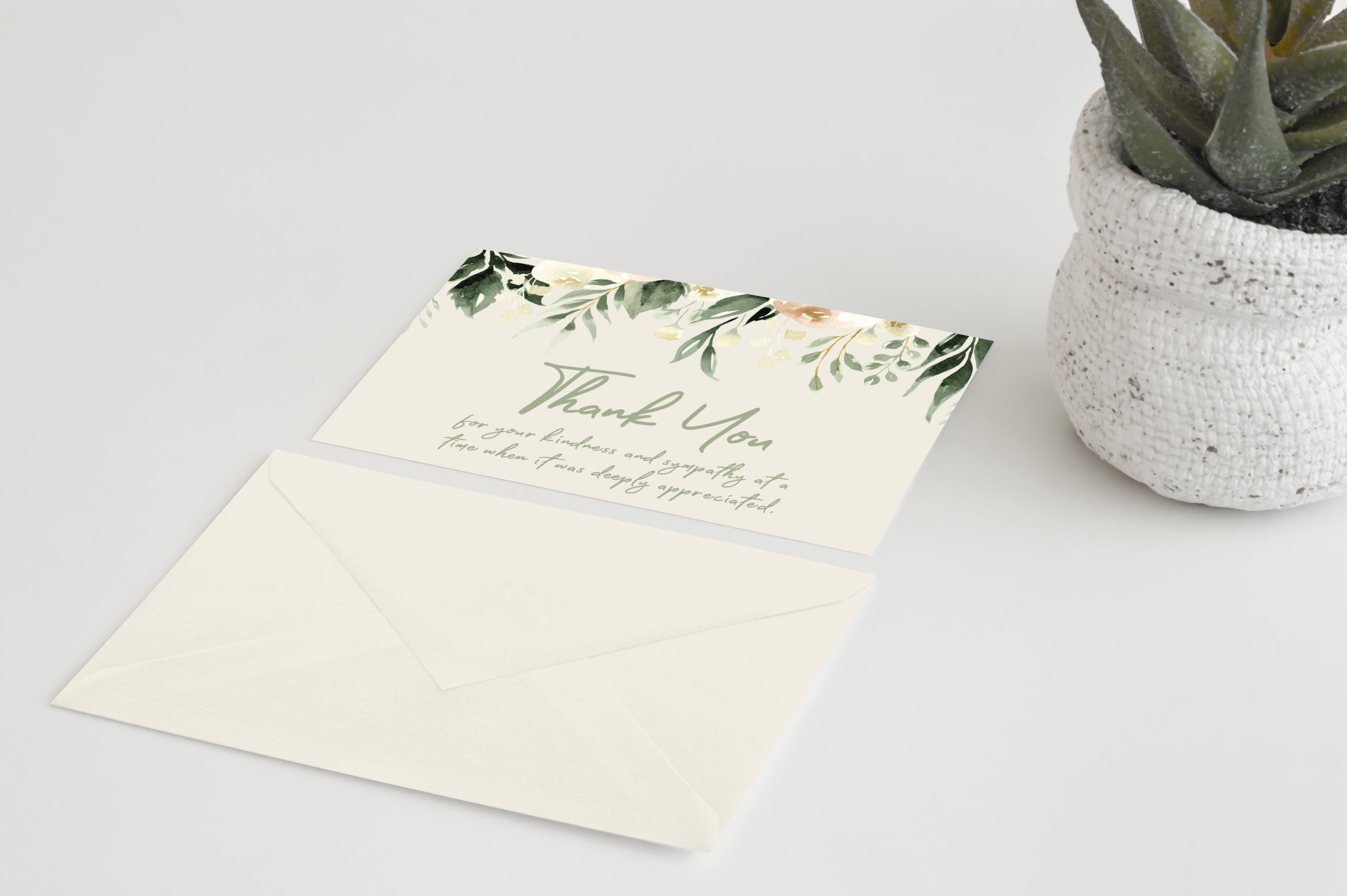 50 Funeral Sympathy Bereavement Thank You Cards With Envelopes (Sage Floral)