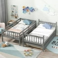 thumbnail image 6 of Twin Over Twin Bunk Beds with Trundle, Solid Wood Trundle Bed Frame with Safety Rail and Ladder, Kids/Teens Bedroom, Guest Room Furniture, Can Be converted into 2 Beds,Grey, 6 of 6