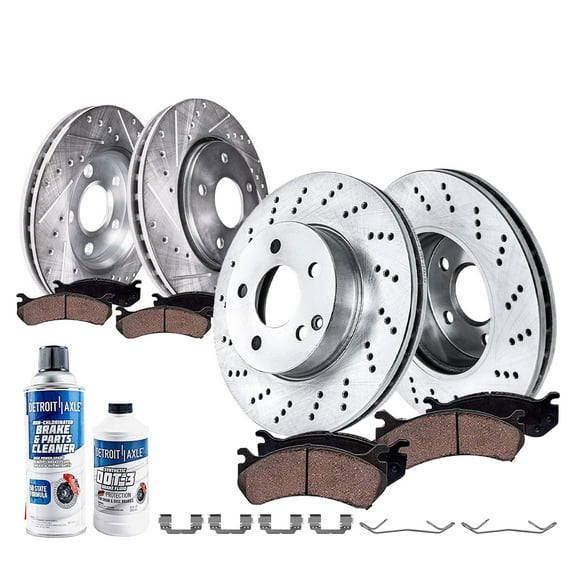 Detroit Axle - Brake Kit for 2012 2013 2014 2015 Mercedes-Benz C250 Drilled and Slotted Disc Brake Rotors Ceramic Brakes Pads Replacement : 11.61" inch Front and 11.81" inch Rear Rotor