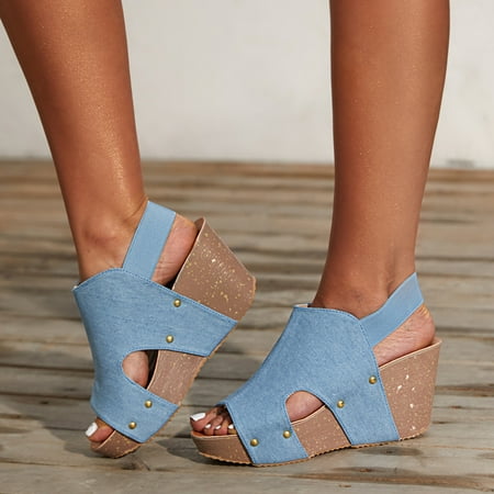 

Women‘s Wedge Heeled Sandals Open Toe Solid Color Back-Starp High Heels Women‘s Fashion Footwear