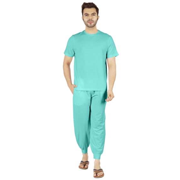 Inkmeso SolidPajama Set For Mens Short Sleeve Sleepwear Round NeckNightwearPj Set