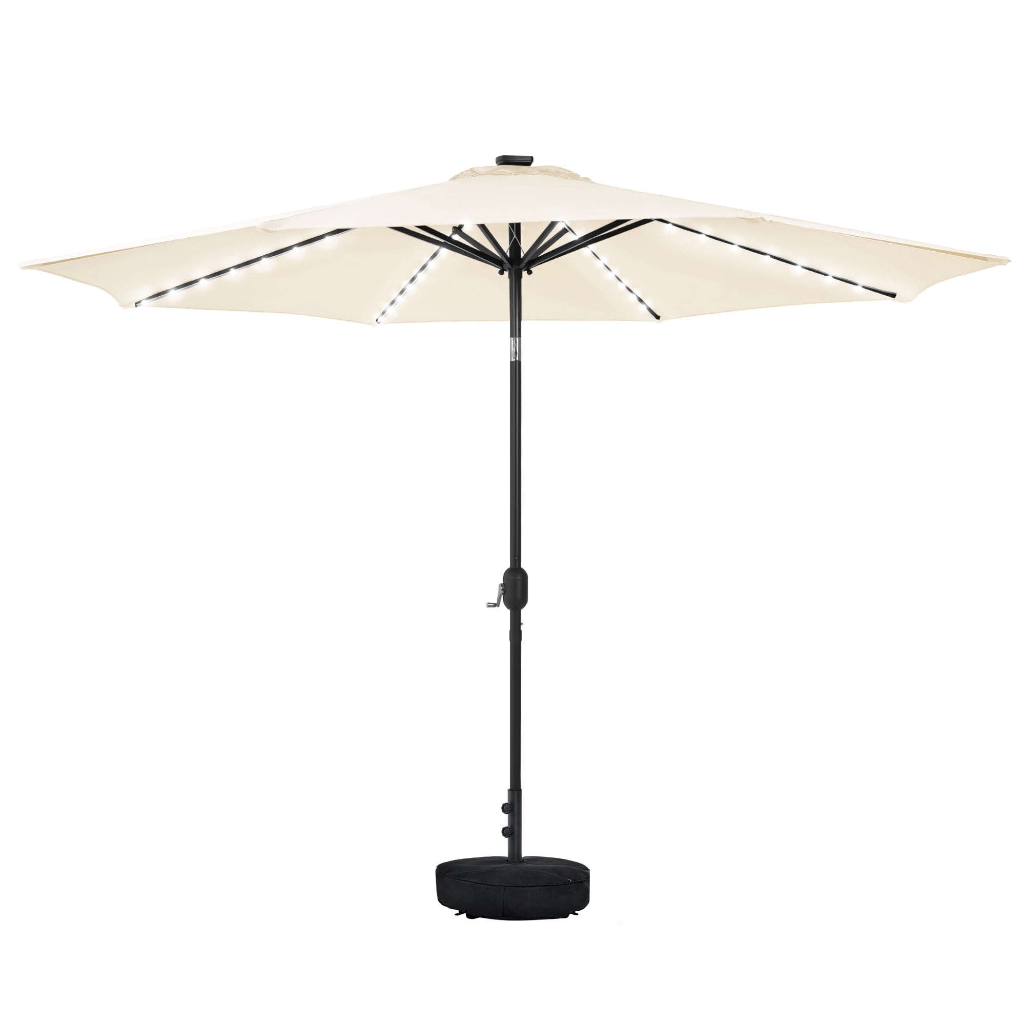 HARBOURSIDE 11ft Solar-Powered Outdoor Umbrella with LED Lights - 13 Solar LED Bulbs, Heavy Duty Base & Sand Bag for Patio/Garden/Poolside, Waterproof UV-Resistant Sun Shade Canopy,Beige
