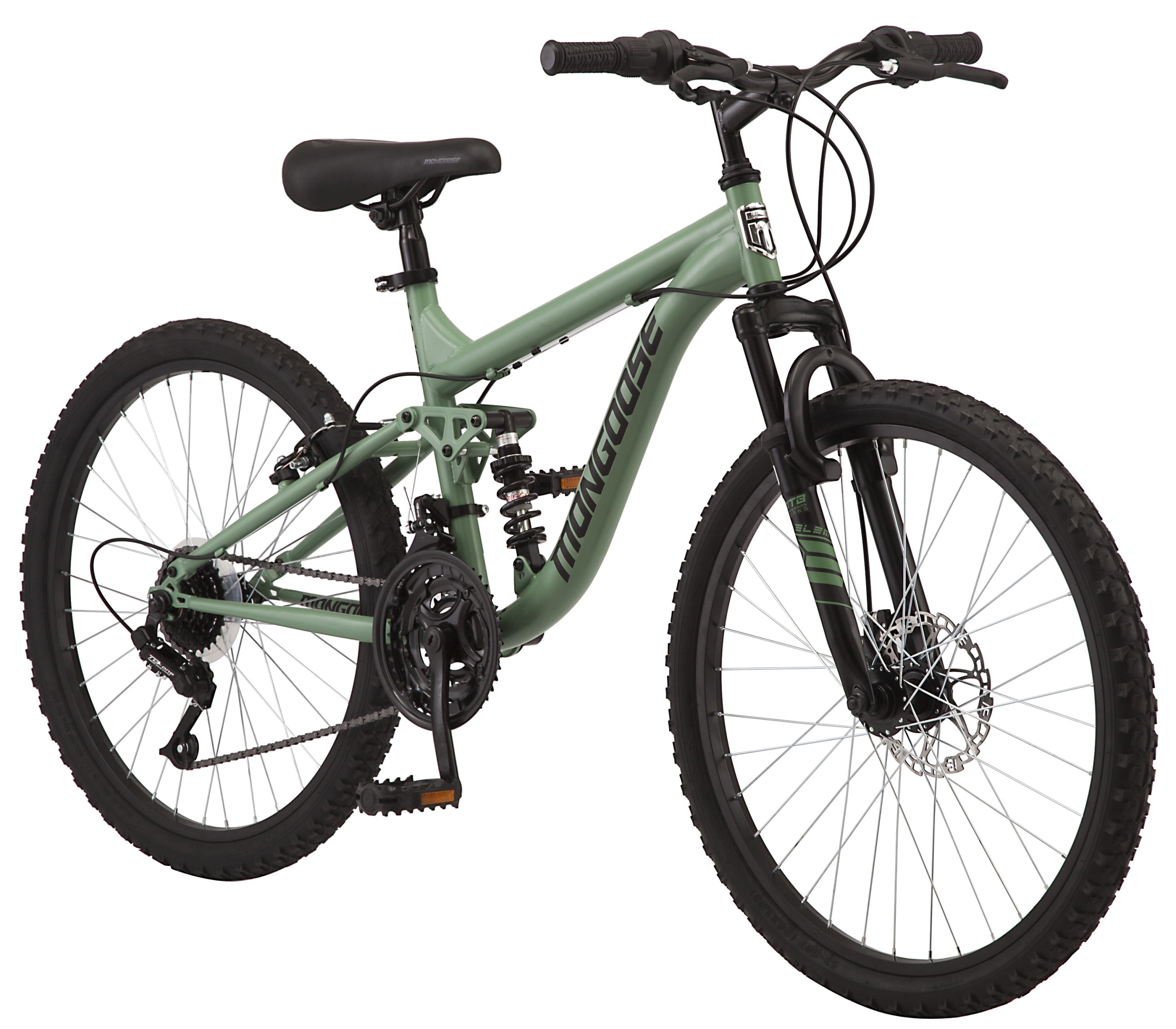 Mongoose Major Mountain Bike, 24-inch wheels, 21 speeds, green, kids