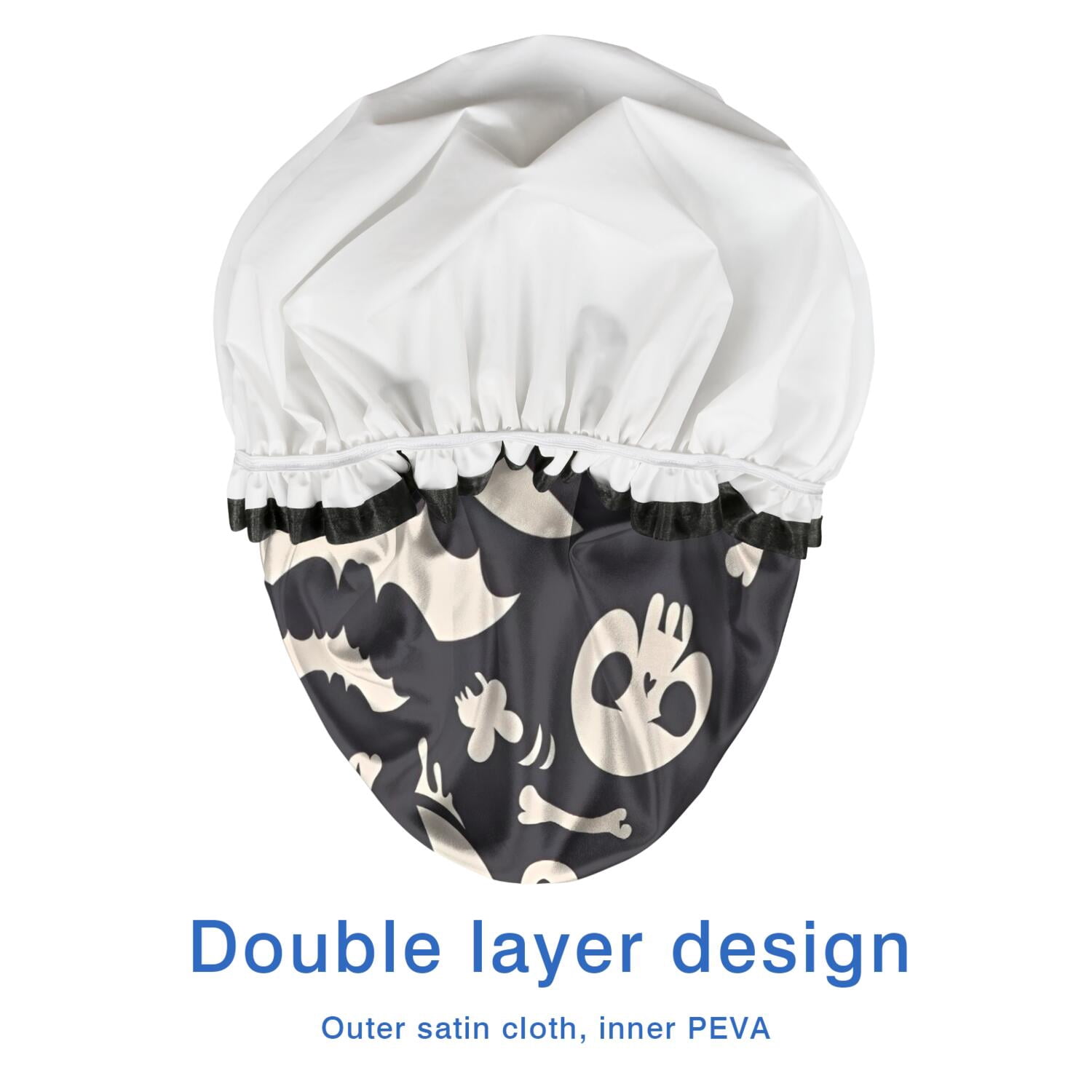 Shower Caps,Spooky Halloween Icons Pattern Waterproof Shower Cap for Women 4 Pieces,Double Reusable Hair Cover for Shower PEVA Elastic Stretch Hem