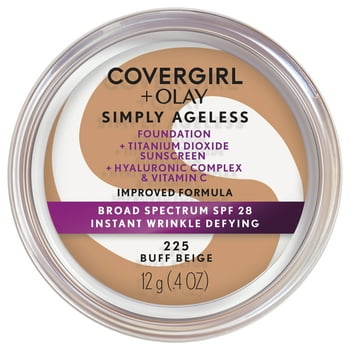COVERGIRL + OLAY Simply Ageless Instant -Defying Foundation with SPF 28, Buff Beige 225, 0.44 oz, Hydrating Anti-Aging Foundation, Cruelty-Free Foundation, Hyaluronic Complex for Firm Skin