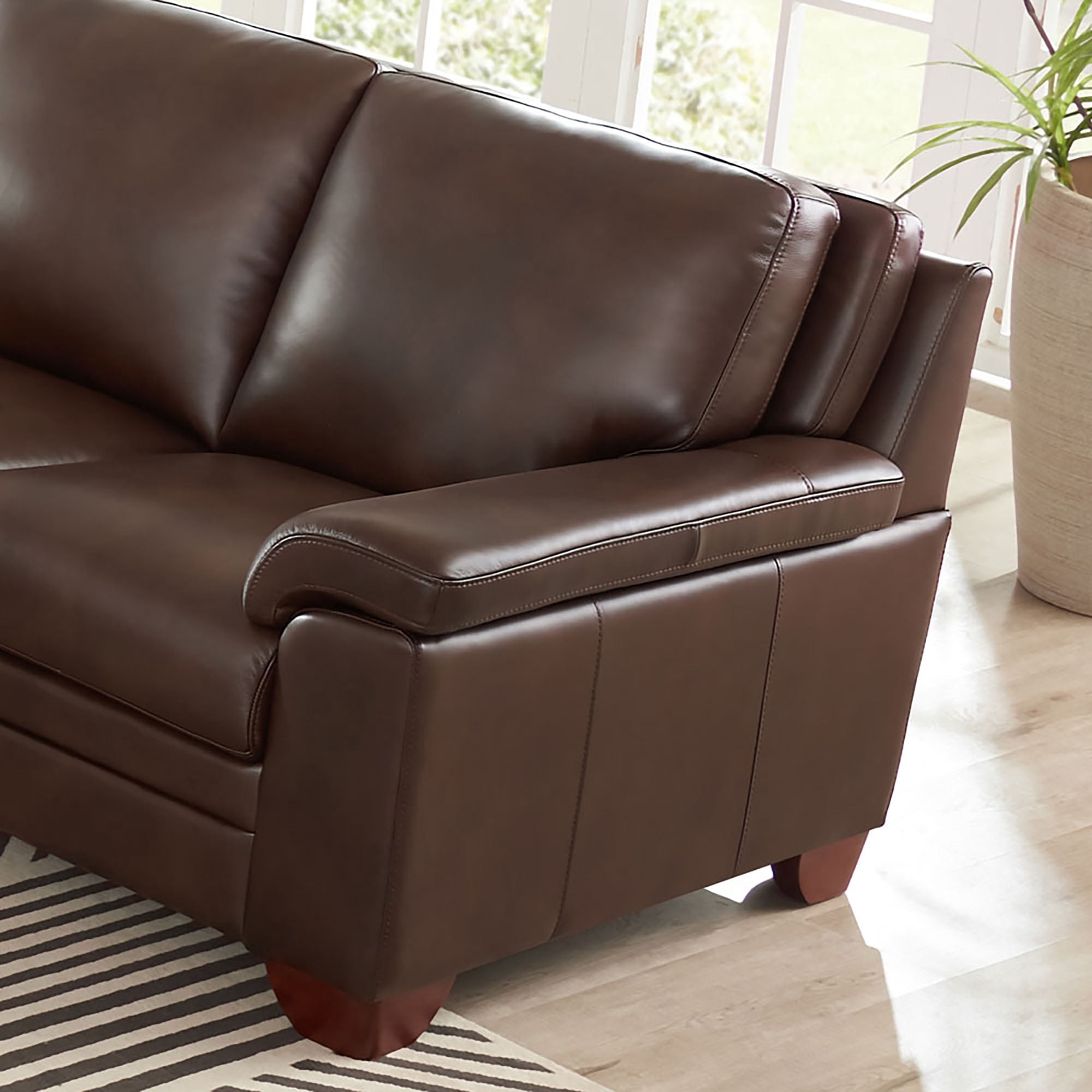 Hydeline Magnum Top Grain Leather Loveseat Chestnut Brown with Tapered Legs Memory Foam and Springs Seating