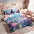 thumbnail image 2 of Manfei Anime Fuji Bedding Comforter Set for Girls, Cherry Town King Bedding Sets, Pink Blue White, Pink Reversible7 Pieces, 2 of 6