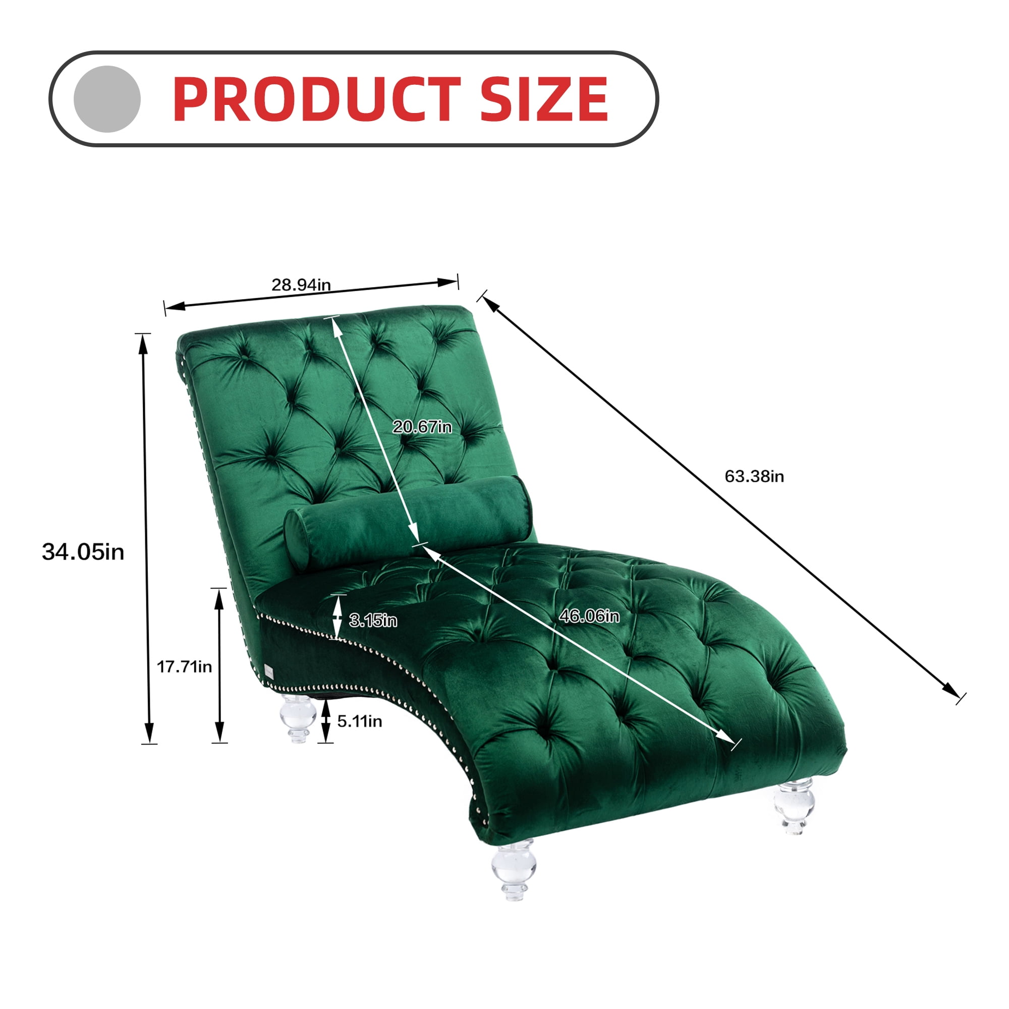 MOONMISS Velvet Chaise Lounge Chair Button Tufted Upholstered with Pillow Indoor