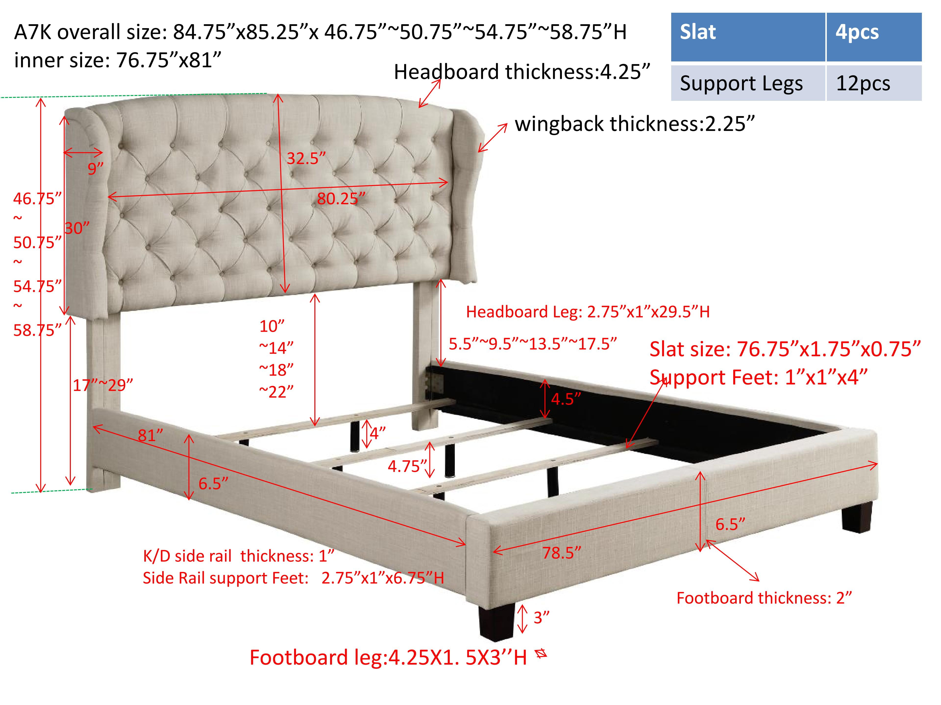 Gewnee King Size Upholstered Platform Bed Frame with Adjustable Wingback Headboard.Box Spring Required.Light Gray