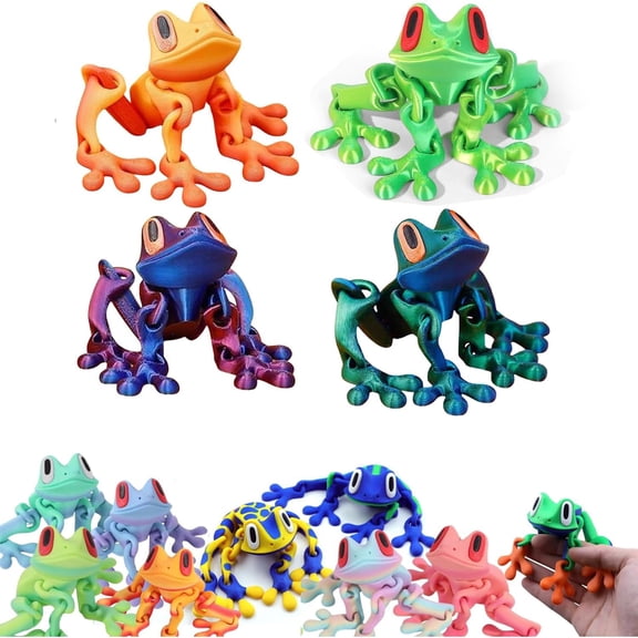 3D Printed Magnetic Frog Fridge Magnets, 4 Pcs Realistic Articulated Frog Magnet, Funny Magnetic Animals for Locker Kitchen Car Desk