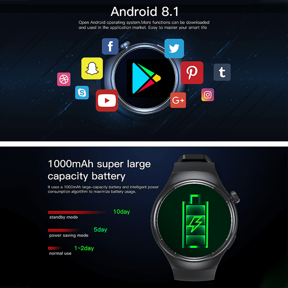 Rainbuvvy DM80 4G Smart Watch 1.43 Inch AMOLED Round Screen 2GB+16GB Beidou System + GPS WiFi Sleep Monitoring Fitness Tracker 950mAh Sports Outdoor Watch