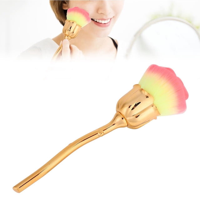 Cepillo para manicura con mango largo en forma de rosa, cepillo para quitar el polvo y el polvo para pulir uñas 03#