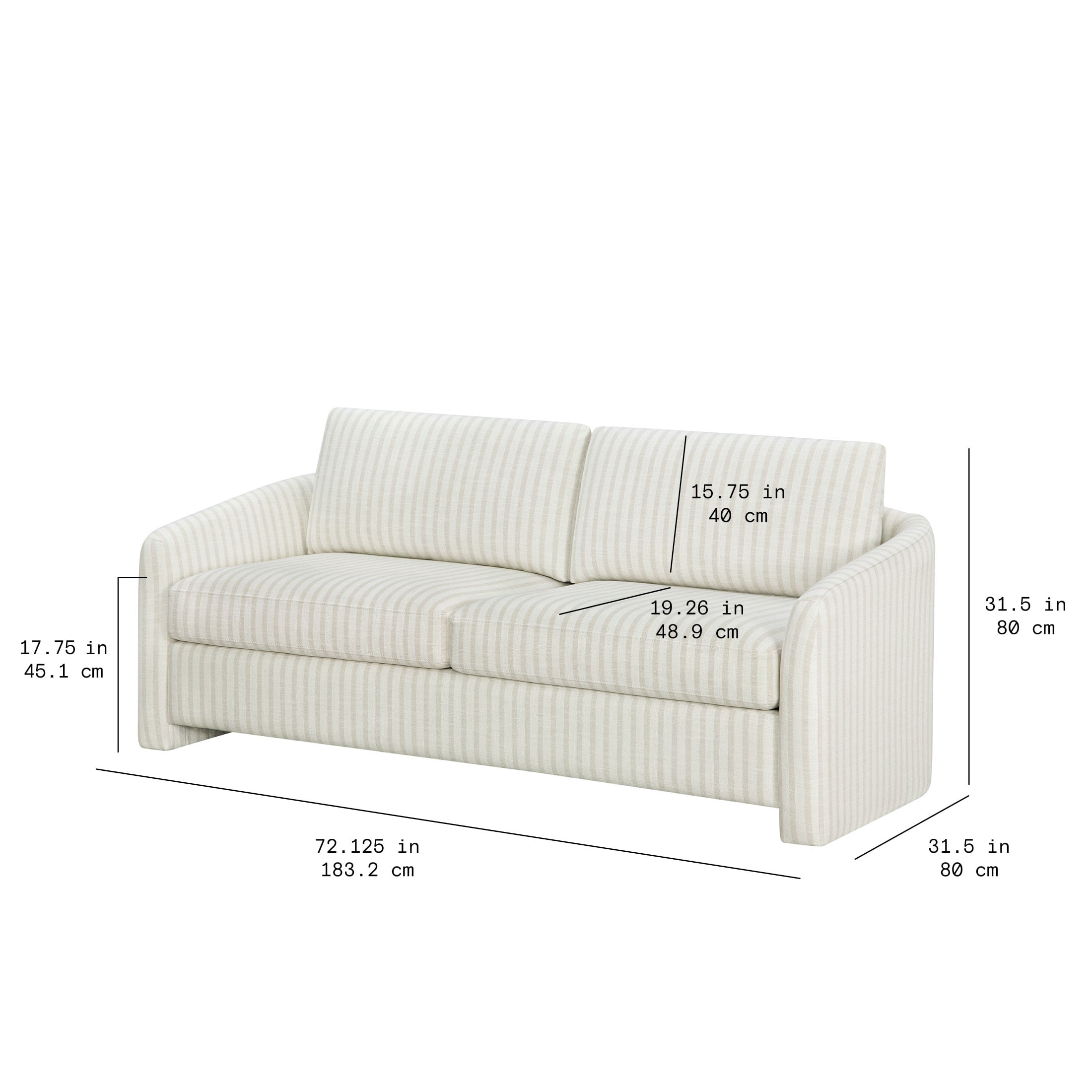 Beautiful Drew 72.2" Sofa by Drew Barrymore for Adults, Striped Linen
