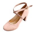thumbnail image 5 of HEWUQI Womens Closed Toe Suede Heels Cross Ankle Strap Slingback Block Pumps Comfortable Elegant Party Wedding Dressy Shoes Pink Size 6.5, 5 of 5