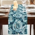 thumbnail image 3 of Tel Blue Roses 108 Inch Table Runner, Spring Watercolor Botanical Farmhouse Dresser Scarf Cotton & Linen Tablerunner for Dining/Kitchen Island/Holiday Party Décor 13" x 108", 3 of 9